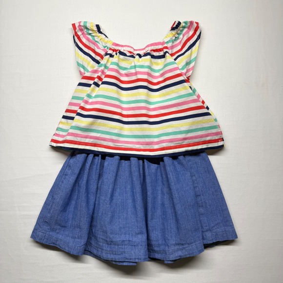 Tommy Hilfiger Girls Size 4 Rainbow Stripe Chambray Dress Flutter Sleeve - Picture 4 of 8